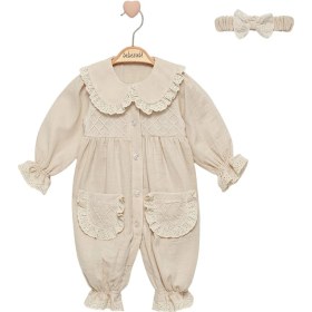 Resim Celira Bej Tül Detaylı Tulum 3 Ay,6 Ay,9 Ay,12 Ay Kız Bebe Bej 