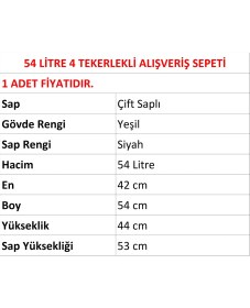 Resim Marketix Tekerlekli Plastik Market Alışveriş El Sepeti 54 Litre Yeşil 1 Adet 