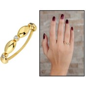 Resim Zirkon Taşlı Sıralı Arpa Tasarım Gold Renk 925 Ayar Gümüş Bayan Y (429500753) 