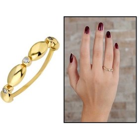 Resim Zirkon Taşlı Sıralı Arpa Tasarım Gold Renk 925 Ayar Gümüş Bayan Y (429500753) 