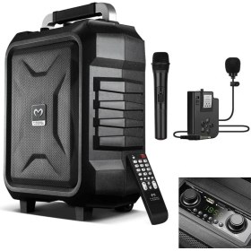 Resim Magicvoice MV-2015 USB-SD-BT 1 El + 1 Yaka Mikrofonlu 300W Taşınabilir Şarjlı Hoparlör Anfi 