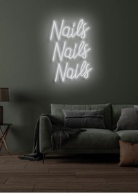 Resim BİZ BU İŞİN KEYİF KISMINDAYIZ Nails Nails Nails Yazılı Neon Tabela 