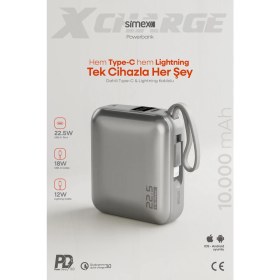 Resim Simex 10.000 mAh 22.5W Hızlı Şarj PD Powerbank Kendinden Kablolu ve Dijital Göstergeli Taşınabilir Cihazı 