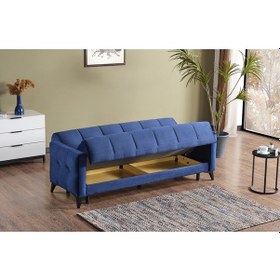 Resim Dublin Kollu Kanepe Modern Tasarım, Konforlu Ve Dayanıklı Yaylı 3 Lü Koltuk Lacivert 