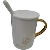 Resim esdekor Giftpoint Porselen Kupa Bardak Mug Hediyelik Ürün Metal Kaşıklı Beyaz Gold Rose Sonsuza Dek 1 Adet 