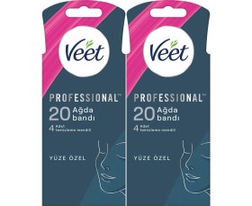 Resim Veet Professional Yüz Ağda Bandı Hassas Ciltler İçin 20'li Paket 4 Temizleme Mendiliyle 