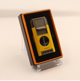 Resim Çift Torch Pürmüz Dahili V Kesicili Sarı - Gunmetal Metal Puro Çakmağı 