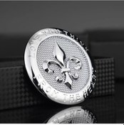 Resim Meridiangoods Silvery 3d Alüminyum Motosiklet Amblemi Evrensel Fit Yuvarlak Dekor Fleur De Lis Desenli 