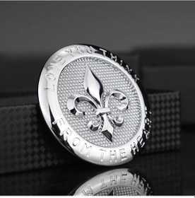 Resim Meridiangoods Silvery 3d Alüminyum Motosiklet Amblemi Evrensel Fit Yuvarlak Dekor Fleur De Lis Desenli 