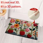 Resim 1 adet 2 boyutlu çilek desenli kaymaz paspas, banyo için kaymaz paspas, kapı paspası, yatak odası, banyo, mutfak, veranda gibi birçok farklı yerde kullanılabilen taklit kaşmir mikrofiber paspas, iç ve dış mekanlarda kullanılabilir, makinede yıkanabilir, hediye olarak verilebilir 