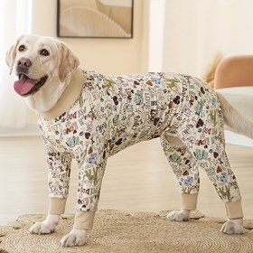 Resim Büyük köpekler için yumuşak malzemeden yapılmış, esneyebilen tulum tarzı köpek pijaması, tümüyle baskılı, bir adet köpek kıyafeti, Noel hediyesi 