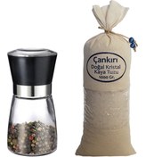 Resim 1 Kg. İri Çankırı Tuzu Bez Torbada + Seramik Bıçaklı Cam Değirmen Tuz/Baharat Değirmeni Orijinal Ürün...