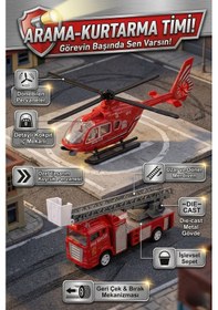 Resim Die-cast Metal İtfaiye Ve Kurtarma Helikopteri Seti - Geri Çek Bırak Hareketli Oyuncaklar 