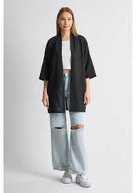 Resim Alexandergardı Cepli Dokulu Desenli Uzun Kadın Hırka Siyah 