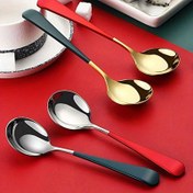Resim 5 Adet Modern Kore Tarzı Paslanmaz Çelik Çorba Kaşığı Seti, Kalın Sap, Tahıl, Tatlı, Süt, Çay, Kahve için - Dayanıklı Metal Masa Kaşıkları Ev ve Restoran Kullanımı için 