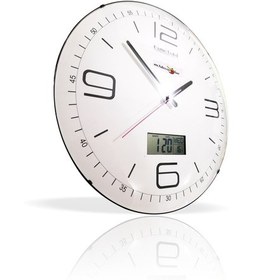 Resim M3 Decorium Büyük Beyaz Hassas Dijital Termometreli Tarih Göstergeli 35 cm Sessiz Kayar Saniyeli Duvar Saati 