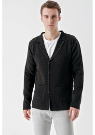 Resim Slimfit Mono Yaka Torba Cepli Kendinden Çizgili Erkek Triko Hırka 001 