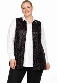 Resim angelino butik Büyük Beden Uzun Payet Yelek - Rahat Kalıp, Basen Gizleyen Model (40-62) ND4031 