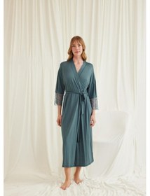 Resim Monamise Kadın Dantelli Ve Kuşaklı Sabahlık 18546-yeşil Yeşil 