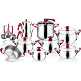 Resim İNTER ÇELİK Gülistan Klasik 21 Parça Çeyiz Seti Kırmızı 