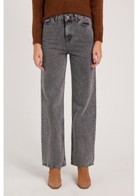 Resim Tudors Kadın Regular Fit Klasik Kesim Pamuklu Bol Paça Antrasit Jean Pantolon-39519 