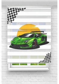 Resim Perdecizade Enxboy Yeşil Araba Dijital Baskılı Zebra Perde-cocuk Odası-stor Perde Renkli 