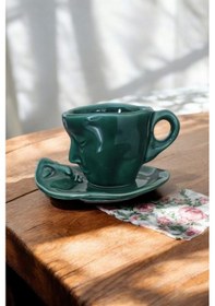 Resim Mithra Life 110 Ml Yüz Şekilli Seramik Yeşil Fincan Takımı Mıt1185 Yeşil 