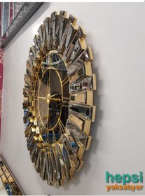Resim Güneş Gold Black Altın Siyah 85 Cm Dekoratif Aynalı Duvar Saati 