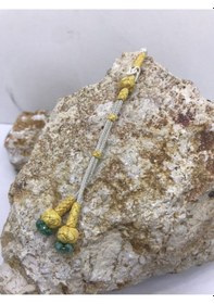 Resim Gümüş Yaldız Kombin Yeşil Boncuklu Püskül 