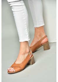Resim Fox Shoes P555452203 Taba Hakiki Deri Kalın Topuklu Kadın Ayakkabı Taba 