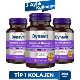 Resim Dynavit Diamond Collagen & Hyaluronic Acid 30 Tablet - 3'lü Avantaj Paketi -Tip 1 Balık Kolajeni 