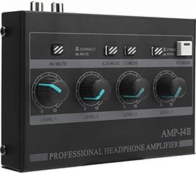 Resim BTER Kulaklık amplifikatörü, profesyonel 4 kanallı mono-/stereo ses amplifikatörü, taşınabilir kulaklık dağıtıcı, 1/4 inç ve 1/8 inç TRS kulaklık çıkışı ve 1/4 