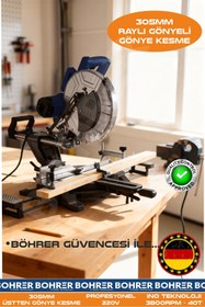 Resim BÖHRER 305MM 1800W 3800RPM RAYLI AHŞAP PARKE LAMİNE GÖNYE KESME MAKİNESİ 