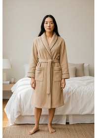 Resim % 100 Pamuklu Laodikeia Şalyaka Bornoz Kadın Erkek Unisex Bej 