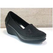 Resim White Line 1630 Kadın Taşlı Paraşüt Kumaş Dolgu Topuklu Ayakkabı Siyah 