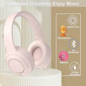 Resim Kablosuz Kulaklıklar Bluetooth, Katlanabilir Kulak Üstü Kulaklıklar, Hi Fi Stereo Kulaklık Dahili Telefon/TV/PC/MP4/Ev/Ofis için Mikrofon (Blush) 