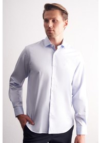 Resim İmza Açık Mavi Yarım İtalyan Yaka Saten Uzun Kol Premium Slim Fit %100 Pamuk Gömlek 1004255195 Açık Mavi 