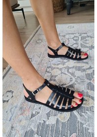 Resim 004 8006 Topukla Kadın Düz Taban Hakiki Deri Bodrum Sandalet 001 