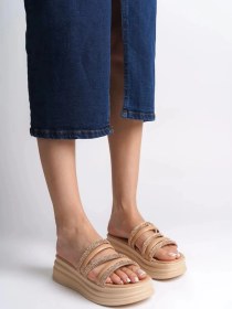 Resim Elıse Düz Topuklu Şeritli Taşlı Kalın Ve Ortopedik Taban Kadın Terlik Ctt - Ten Ten 