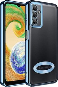 Resim Samsung Galaxy A24 Yanları Renkli Lens Korumalı Logo Gösteren Şeffaf Luxury Silikon Kılıf - Mavi 