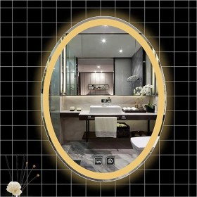 Resim 80 x 100 cm Dokunmatik Tuşlu Buğu Çözücü Ledli Elips Banyo Aynası 