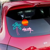 Resim 1 adet Vinil Araba Pencere Stickerı - Hindistan Cevizi Ağacı ve Gün Batımı Tasarımı, Dayanıklı ve Çizilmez, Araç Dekorasyonu 