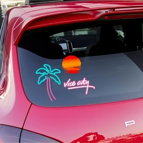 Resim 1 adet Vinil Araba Pencere Stickerı - Hindistan Cevizi Ağacı ve Gün Batımı Tasarımı, Dayanıklı ve Çizilmez, Araç Dekorasyonu 
