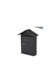 Resim HDF Siyah Çatılı Posta Kutusu Metal Dış Mekan Apartman ve Müstakil Ev Tipi İsimlikli - 31x24x9 cm 