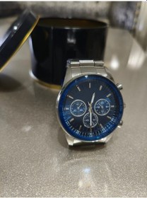 Resim Erkek Saat Çelik Kordon Kronograf Tasarım Lacivert Kadran Quartz Kol Saati Altın - Gümüş 