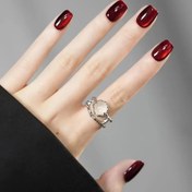 Resim 24 adet Glitter Basınçlı Tırnak Orta Kare Glitter Sahte Tırnak Kırmızı Kedi Gözü Tasarımı Parlak Tam Kaplama Sahte Akrilik Tutkal Tırnak Kadınlar için 