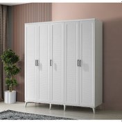 Resim GuneyStore Paris 5 Kapaklı Komple MDF Beyaz Gardırop 