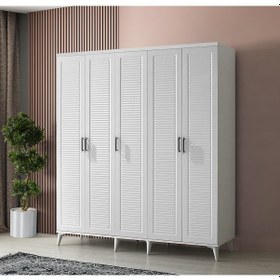 Resim GuneyStore Paris 5 Kapaklı Komple MDF Beyaz Gardırop 