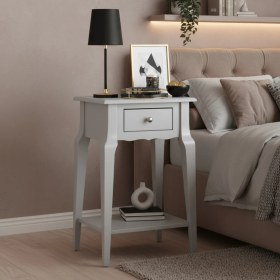 Resim Wooding Mobilya Masif Konik Açık Gri Raflı Komodin - Mini Dresuar 