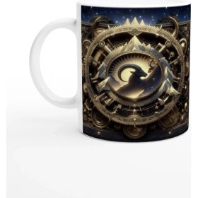Resim Oğlak Burcu Baskılı Kahve Kupası - Zamanın Çarkları Astroloji Mekanizması Vs2 